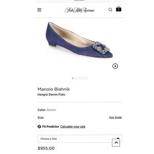 Manolo Blahnik Hangisi Denim Flat, size 38